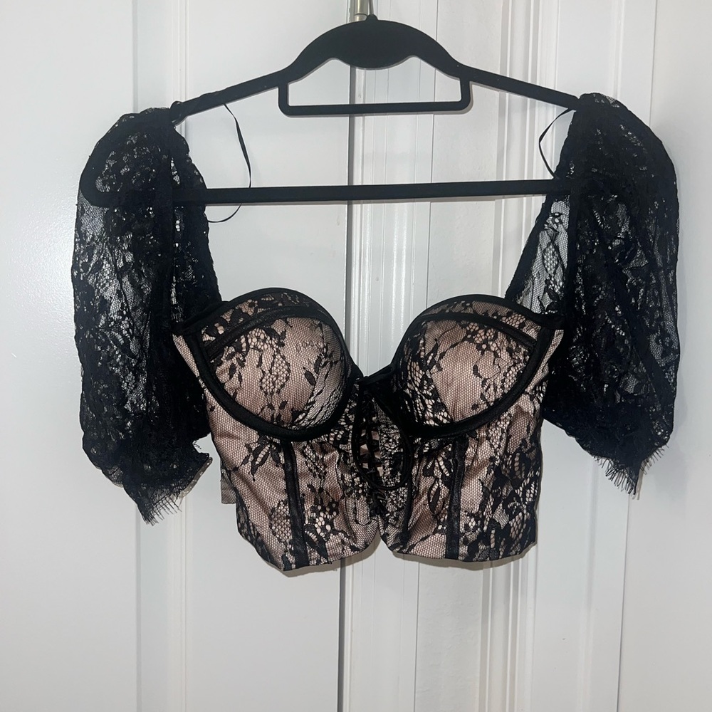 Black lace bustier crop top